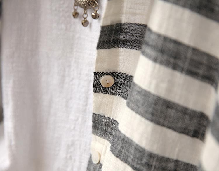 Grey and White Striped Linen Shirt  | Zen dylinoshop