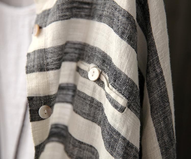 Grey and White Striped Linen Shirt  | Zen dylinoshop