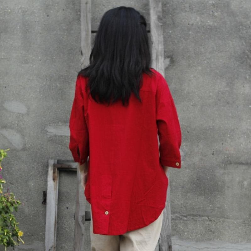 Vibrant Red Irregular Button-Up Shirt  | Zen Buddha Trends