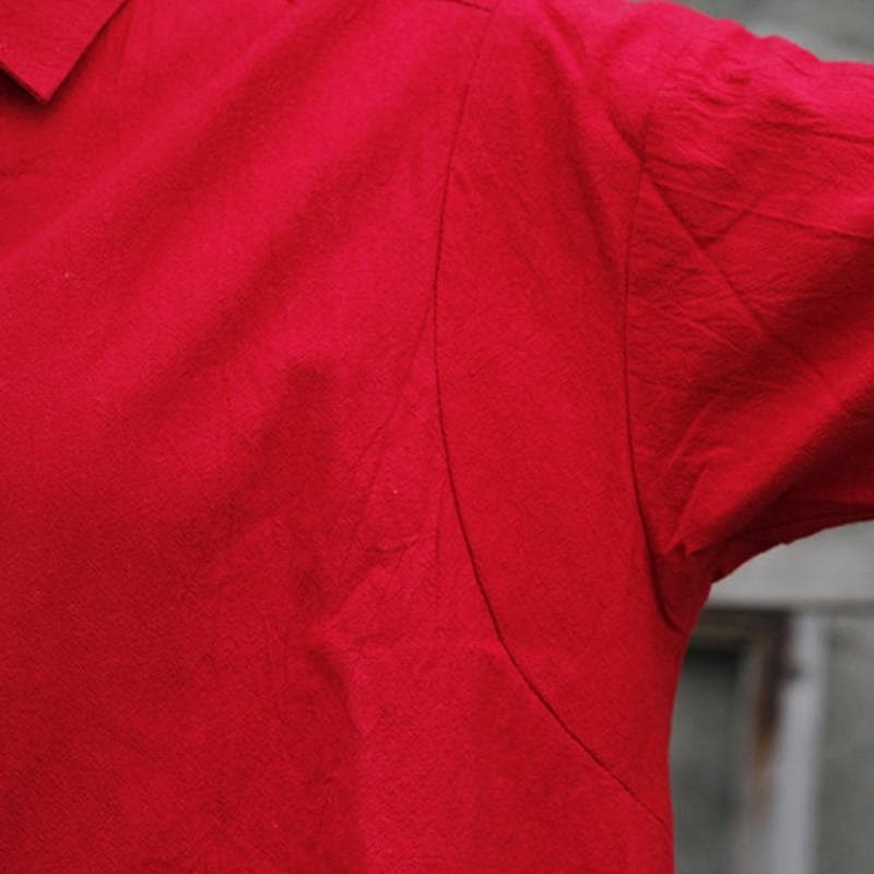 Vibrant Red Irregular Button-Up Shirt  | Zen Buddha Trends