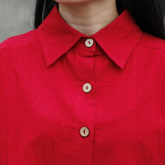 Vibrant Red Irregular Button-Up Shirt  | Zen Buddha Trends