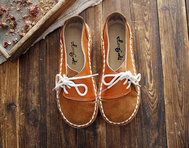 Genuine Leather Handmade Round Toe Flats dylinoshop