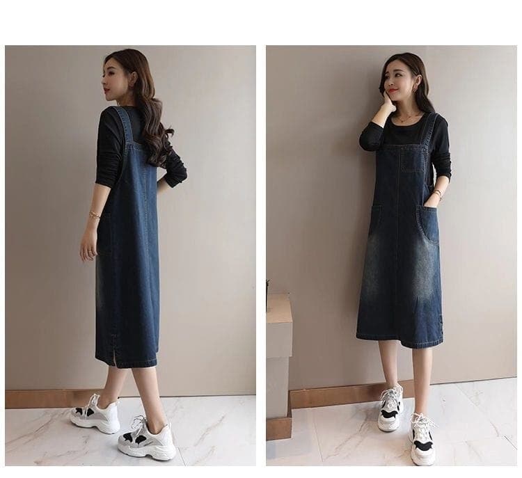 Back At It Denim Overall Dress DYLINOSHOP