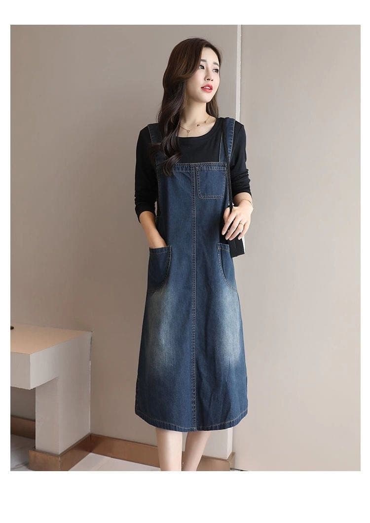 Back At It Denim Overall Dress DYLINOSHOP