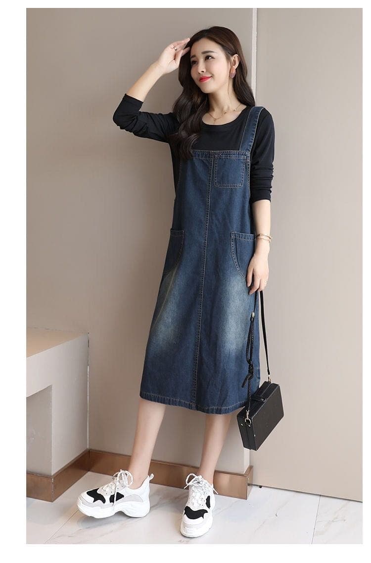 Back At It Denim Overall Dress DYLINOSHOP