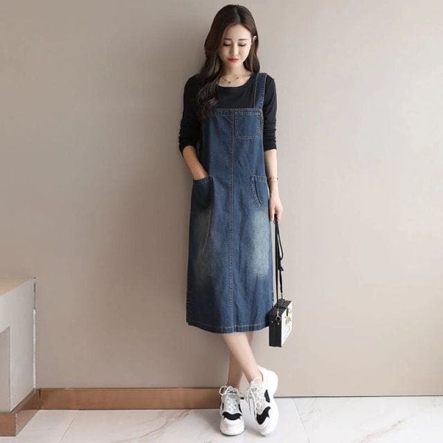 Back At It Denim Overall Dress DYLINOSHOP