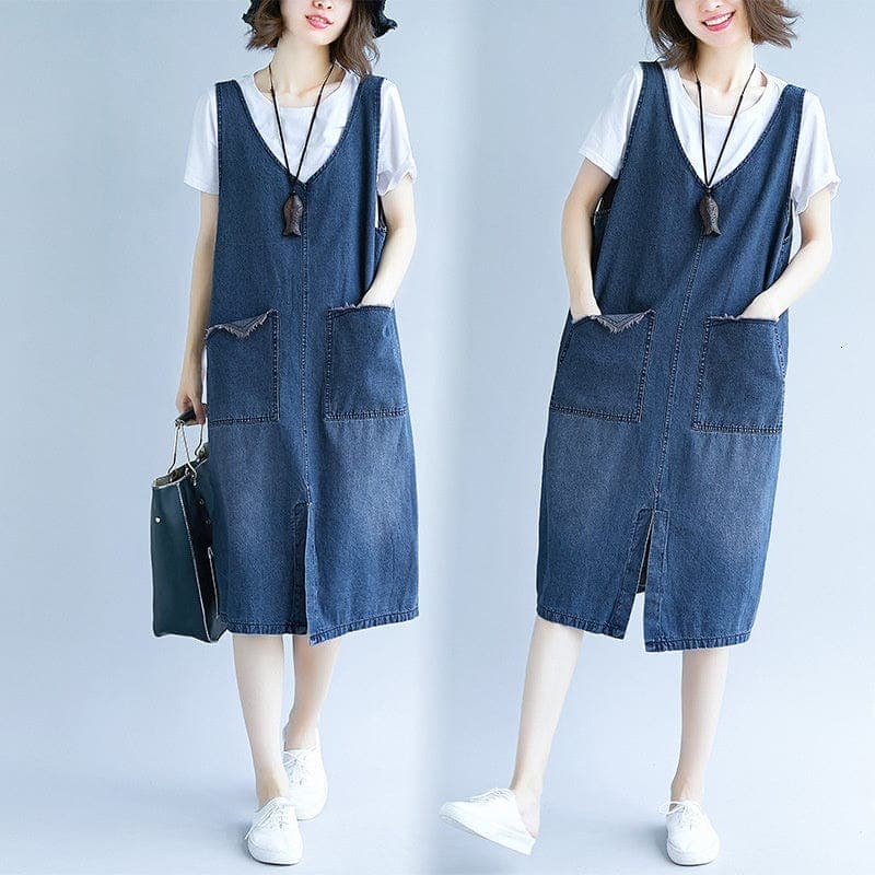 Expressions Dark Blue Denim Overall Dress dylinoshop