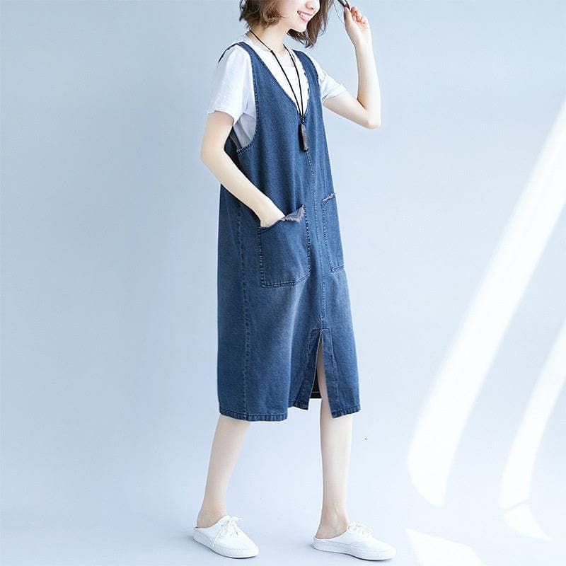 Expressions Dark Blue Denim Overall Dress dylinoshop