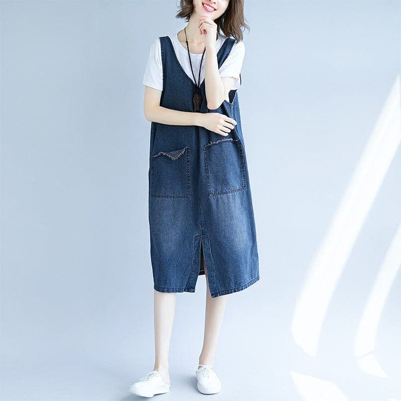 Expressions Dark Blue Denim Overall Dress dylinoshop