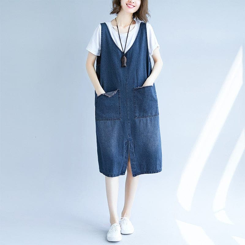 Expressions Dark Blue Denim Overall Dress dylinoshop