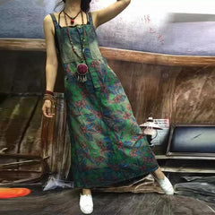 Floral Long Denim Overall Dress dylinoshop