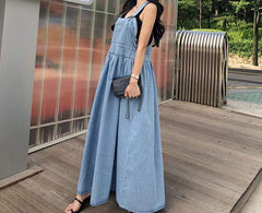 Drama Free Maxi Denim Overall Dress dylinoshop