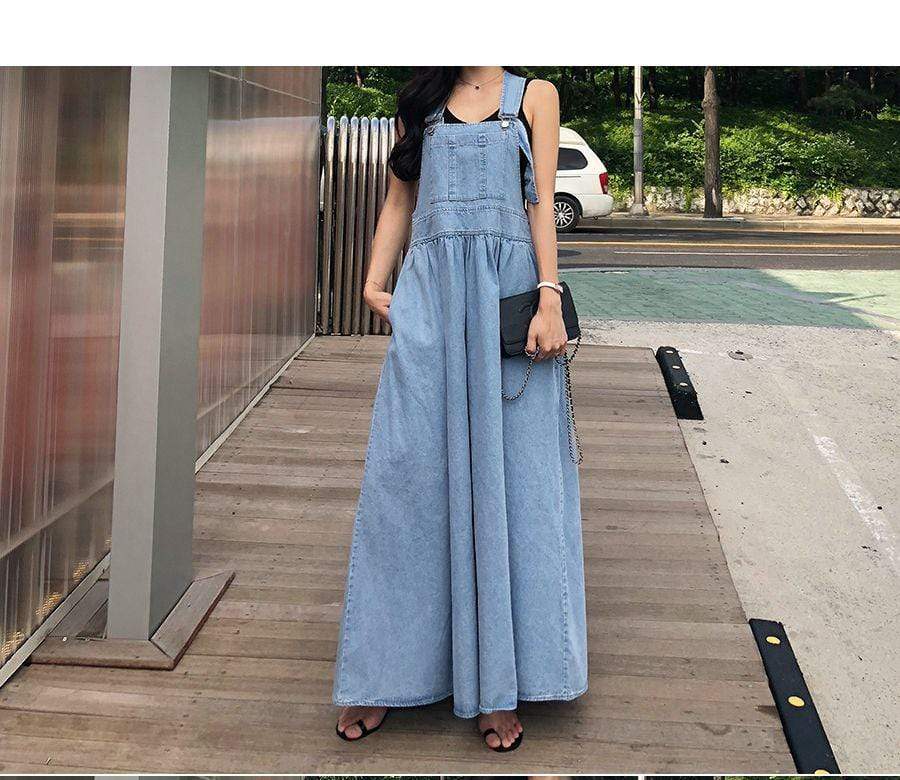 Drama Free Maxi Denim Overall Dress dylinoshop