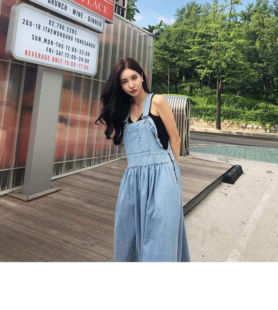 Drama Free Maxi Denim Overall Dress dylinoshop