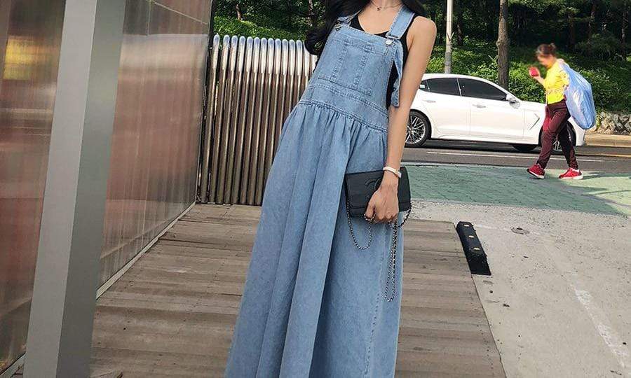 Drama Free Maxi Denim Overall Dress dylinoshop