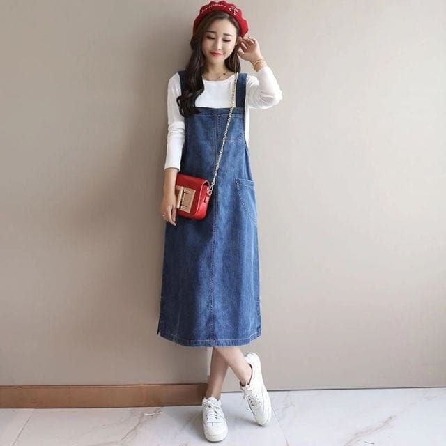 Back At It Denim Overall Dress DYLINOSHOP