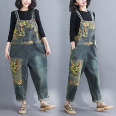 Floral Print Loose Denim Overall dylinoshop