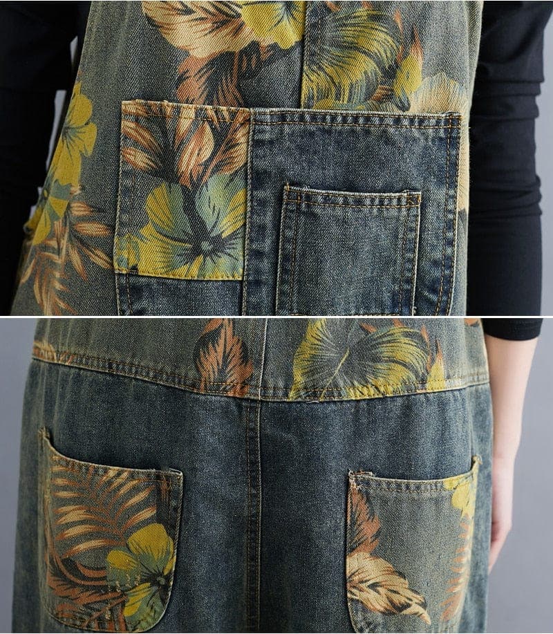 Floral Print Loose Denim Overall dylinoshop