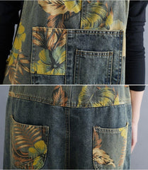 Floral Print Loose Denim Overall dylinoshop