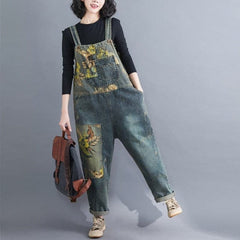 Floral Print Loose Denim Overall dylinoshop