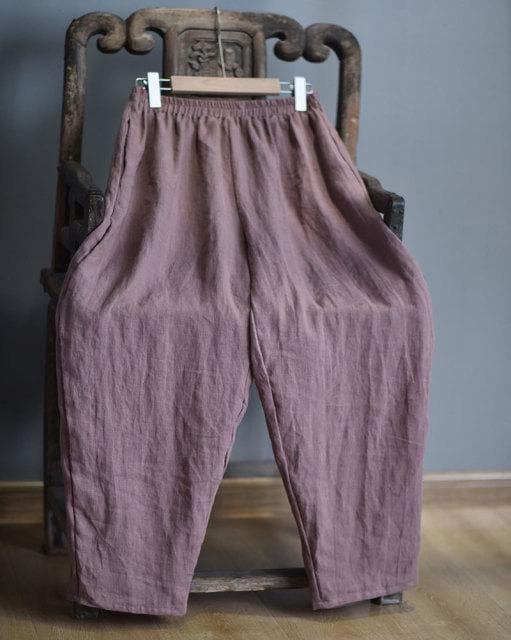 Elastic Waist Linen Trousers | Hippie dylinoshop