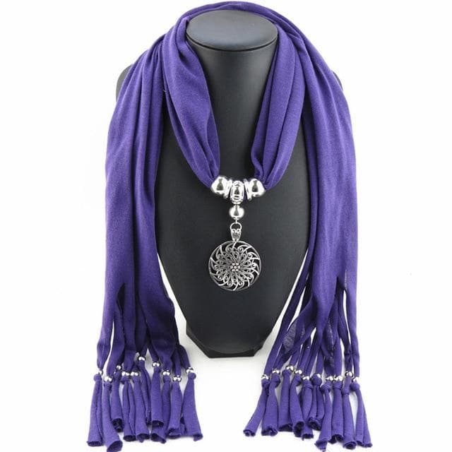 Hollow Circle Flower Purple Scarf Necklace dylinoshop