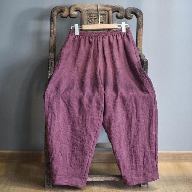 Elastic Waist Linen Trousers | Hippie dylinoshop