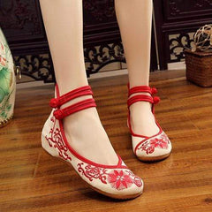 Floral Embroidered Cotton Linen Flats dylinoshop