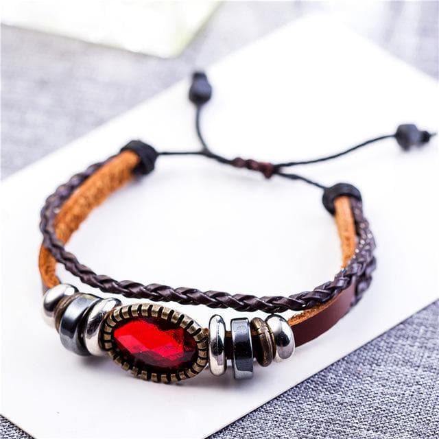 Braided And Beaded Geometric Leather Bracelet dylinoshop