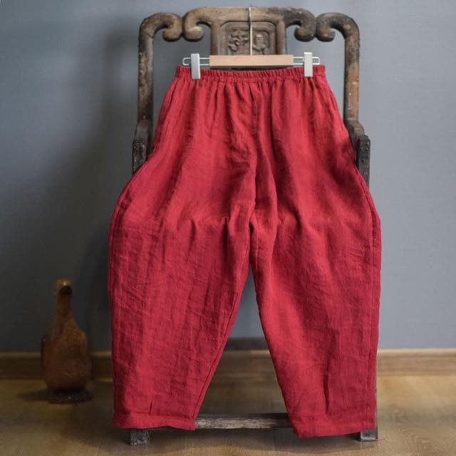 Elastic Waist Linen Trousers | Hippie dylinoshop