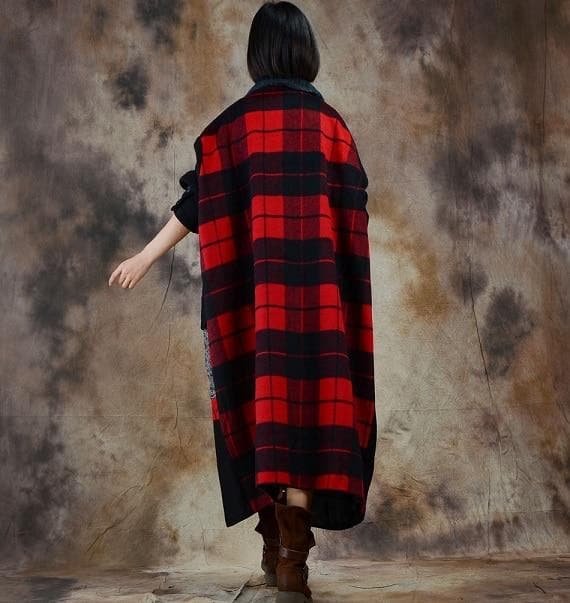 Lattice Plus Size Wool Coat | Nirvana dylinoshop