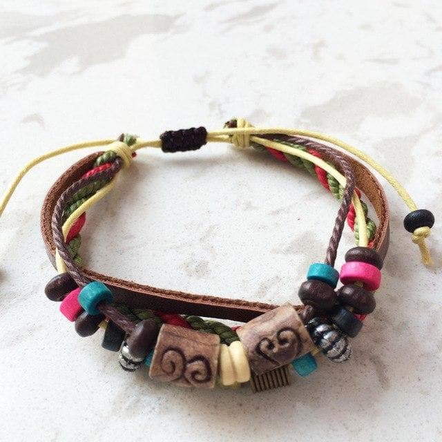 Wood Beads Leather Bracelet Buddha Trends