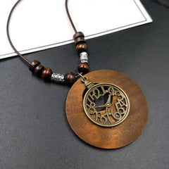 Round Clock Wooden Pendant Necklace Buddha Trends