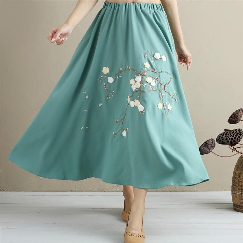 High Waist Floral Embroidered Maxi Skirt dylinoshop