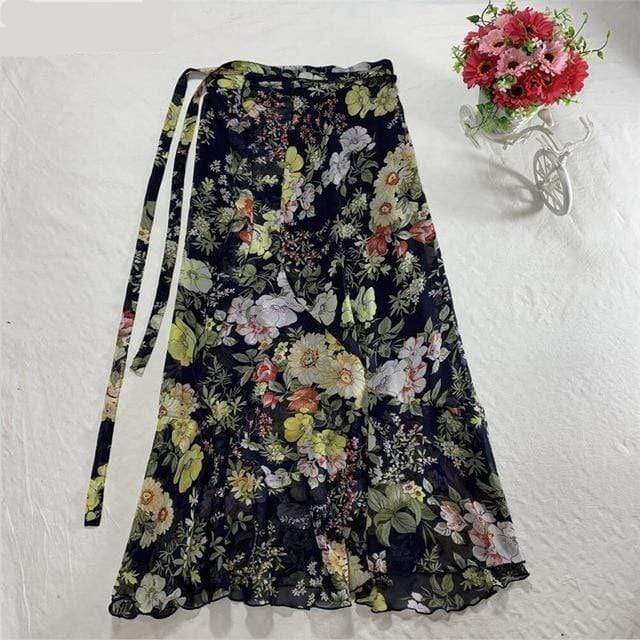 Floral Chiffon Wrap Maxi Skirt dylinoshop