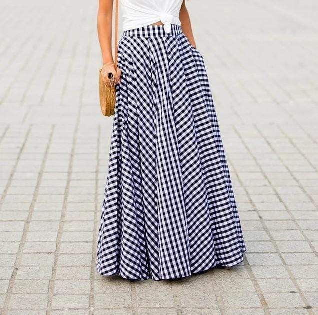 Crystal Elegant Plaid Maxi Skirt dylinoshop