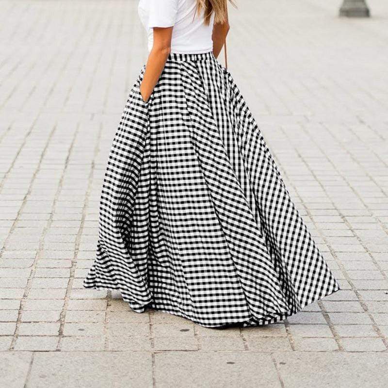 Crystal Elegant Plaid Maxi Skirt dylinoshop