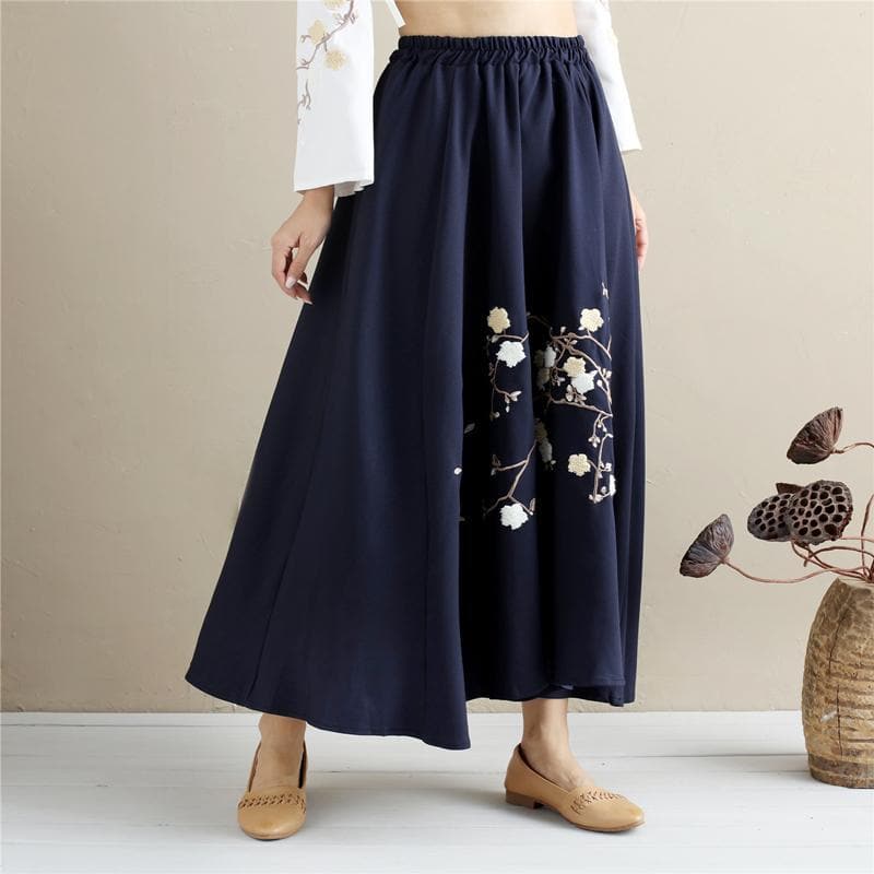 High Waist Floral Embroidered Maxi Skirt dylinoshop