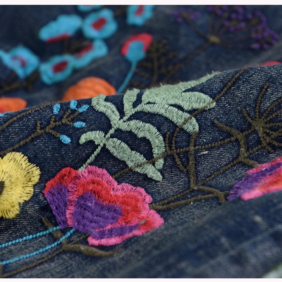 Floral Embroidered Denim Midi Skirt dylinoshop