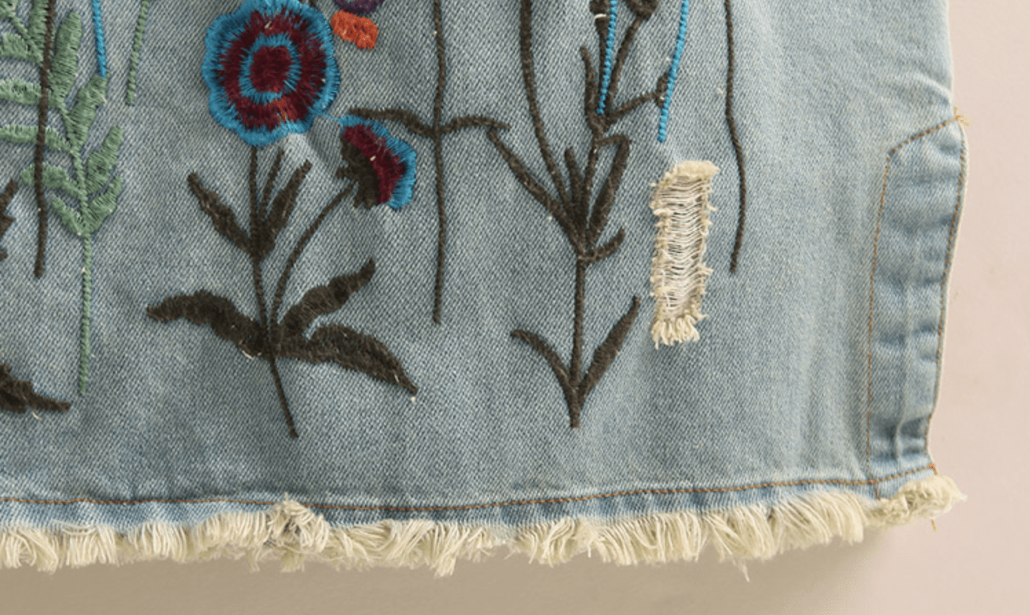 Floral Embroidered Denim Midi Skirt dylinoshop