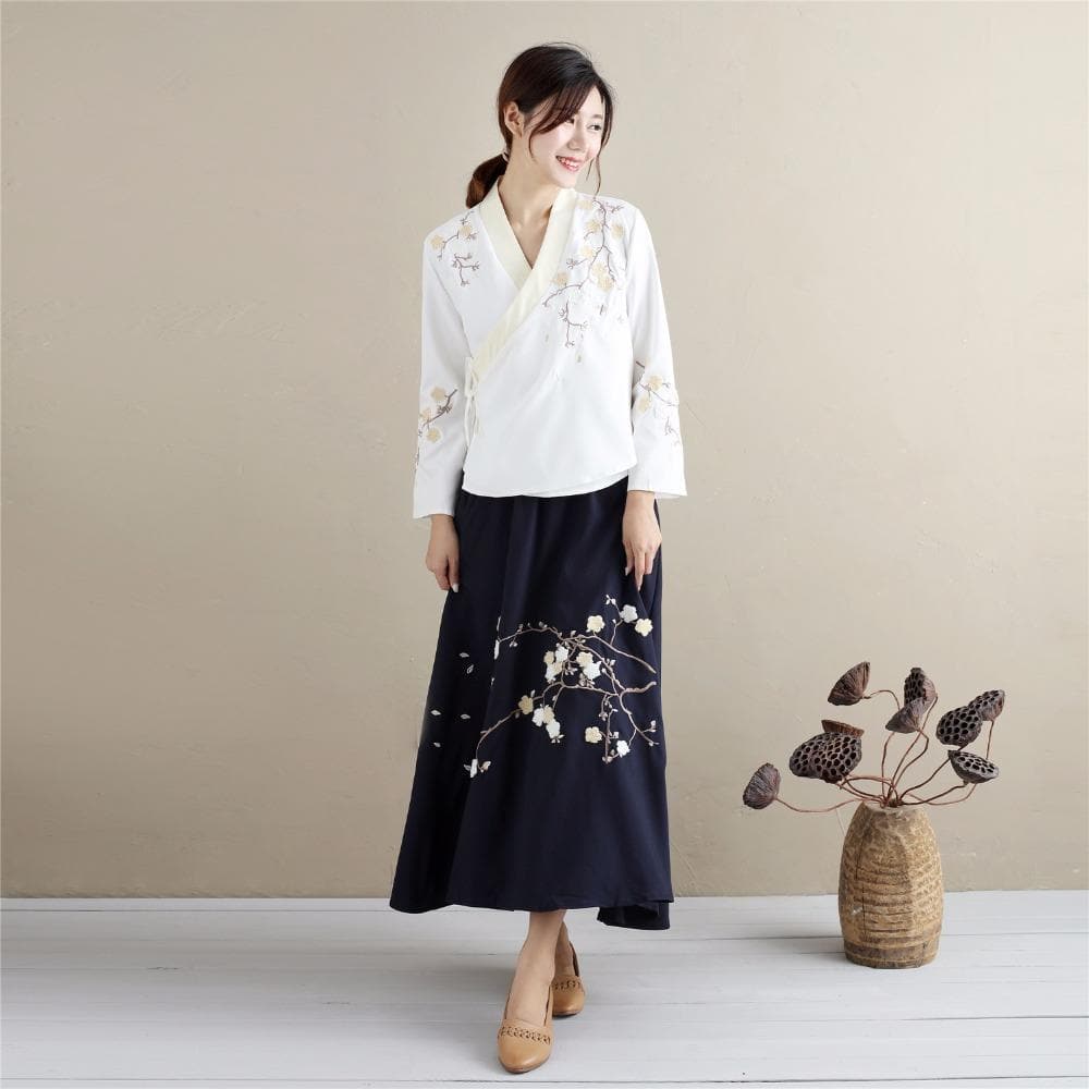 High Waist Floral Embroidered Maxi Skirt dylinoshop