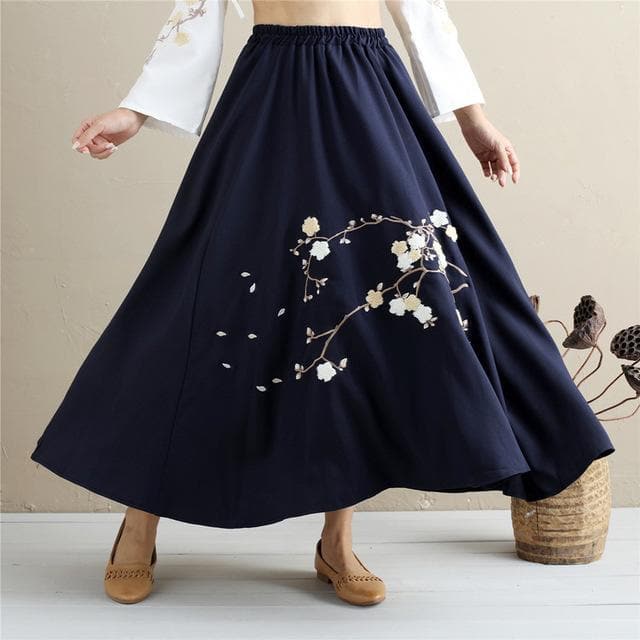 High Waist Floral Embroidered Maxi Skirt dylinoshop