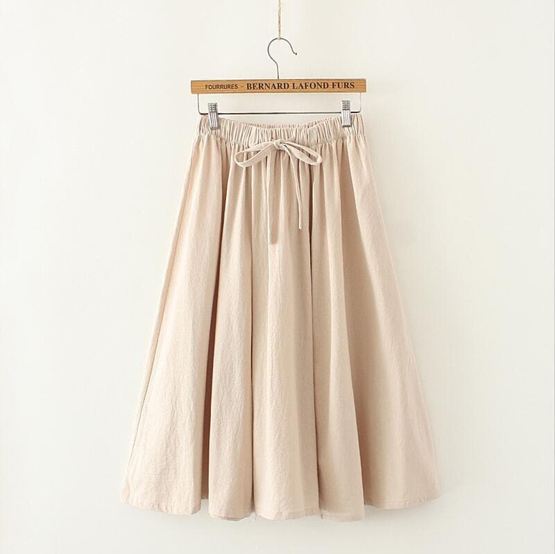 Cotton Linen Pleated Literary Skirt dylinoshop