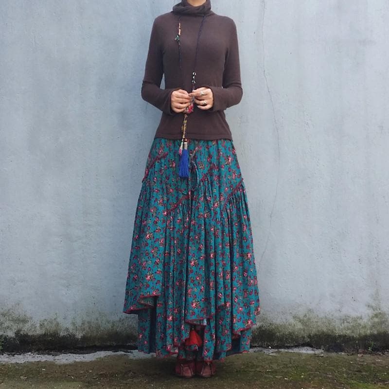 Asymmetrical Floral Maxi Skirt dylinoshop