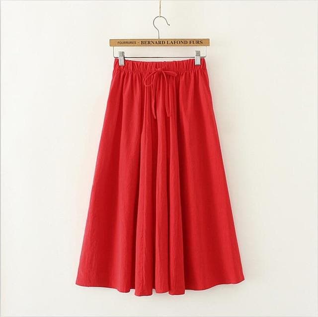 Cotton Linen Pleated Literary Skirt dylinoshop