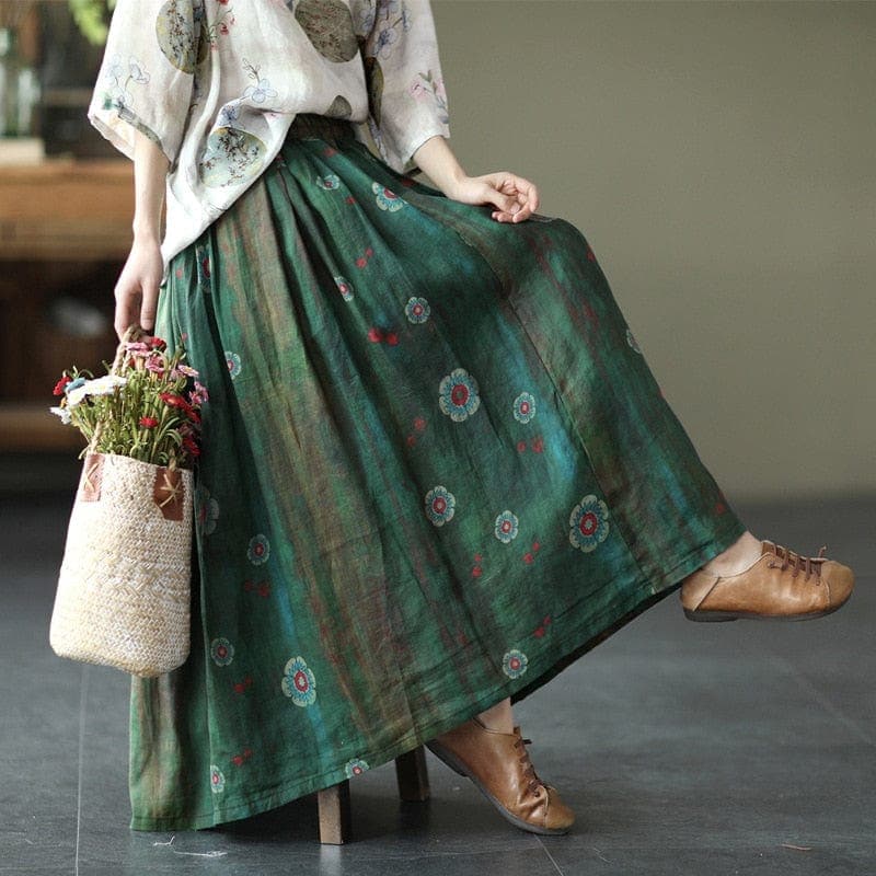 Floral Retro Linen Skirts dylinoshop