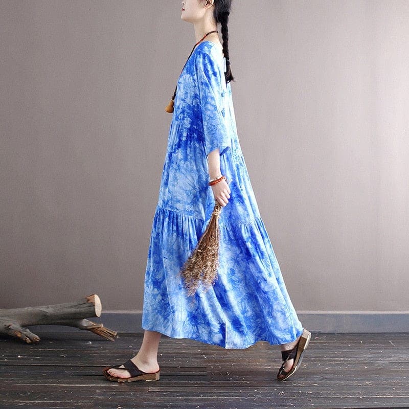 Sky is the Limit Blue Tie-Dye Midi Dress Buddha Trends