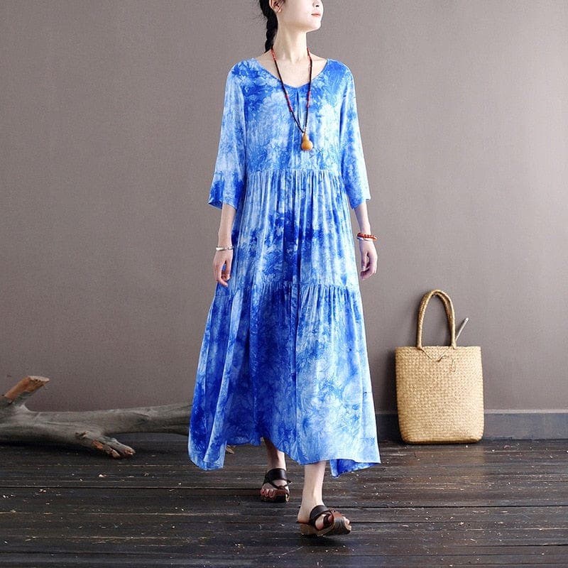 Sky is the Limit Blue Tie-Dye Midi Dress Buddha Trends