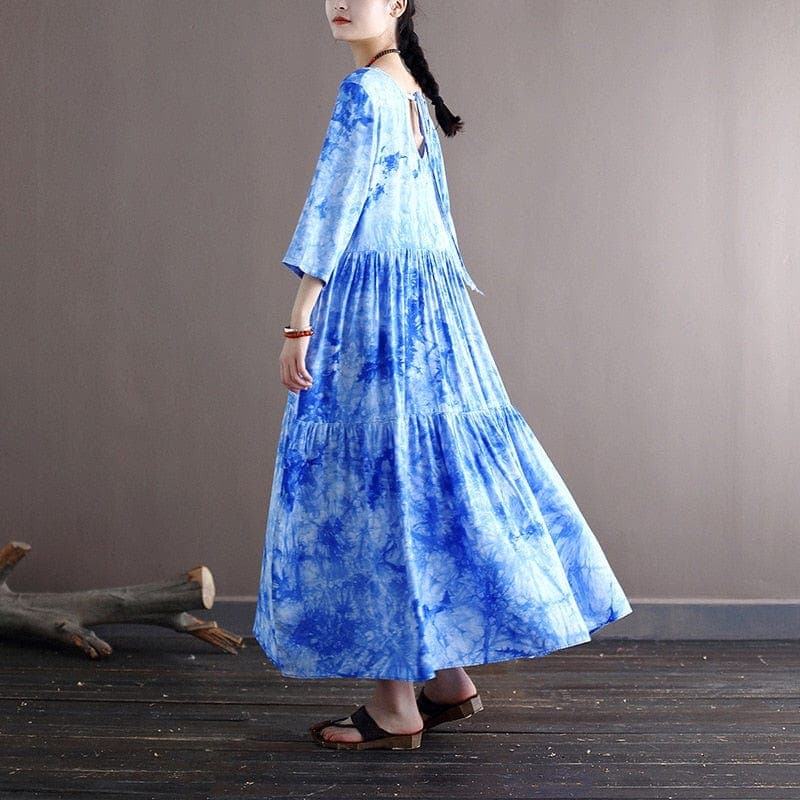 Sky is the Limit Blue Tie-Dye Midi Dress Buddha Trends