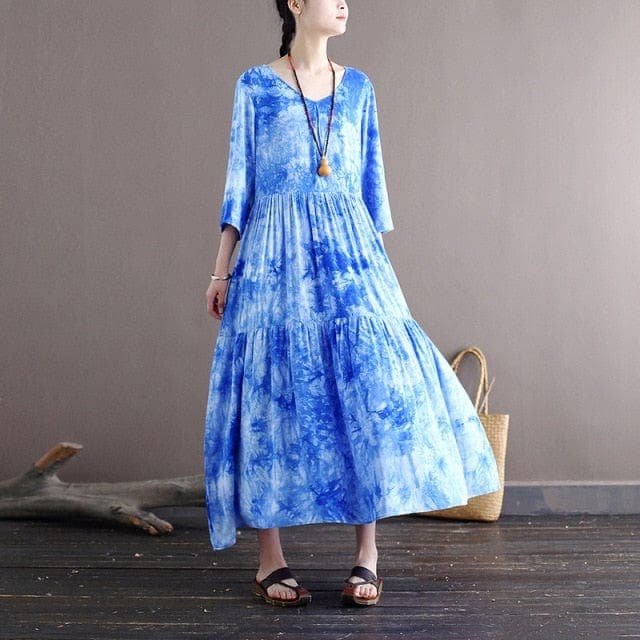 Sky is the Limit Blue Tie-Dye Midi Dress Buddha Trends